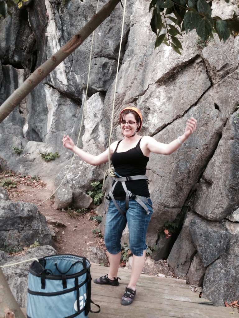 ED Annette Smith conquers the Rock climbing wall